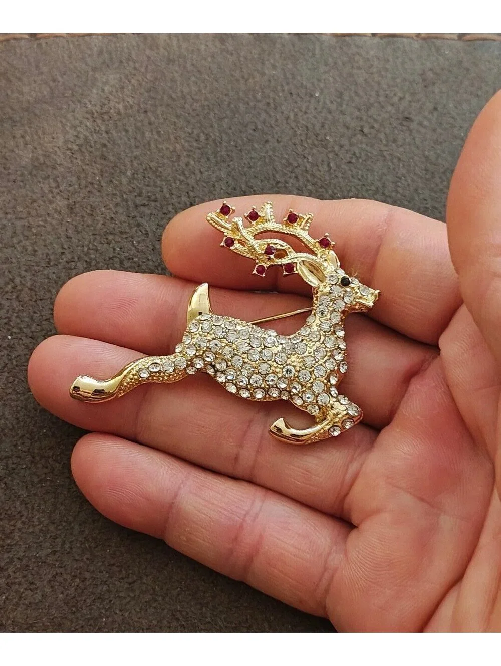 1980s Monet Reindeer Rhinestones Brooch
